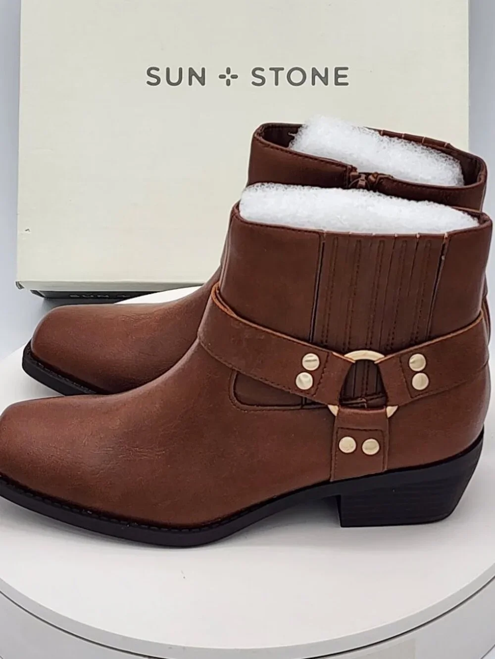 Sun + Stone Westinn Brown Moto Ankle Boots Women’s Size 7 - Picture 5 of 9